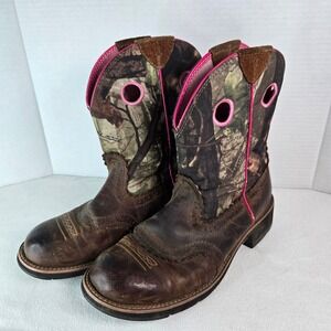 Ariat Fatbaby Women's 9.5B Camo Western Cowboy Boots Pink Trim Leather Foot